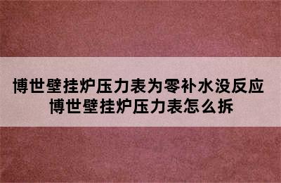 博世壁挂炉压力表为零补水没反应 博世壁挂炉压力表怎么拆